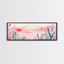 Wildflower Horizon Canvas Print, Light Pink Coastal Landscape Art, Panoramic Wall Art, Above Sofa Decor, Nature-Inspired Artwork