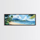 Serene Coastal Landscape Framed Canvas Print - Vibrant Hawaii Art, Nautical Beach Wall Decor, Panoramic Ocean Painting, Living Room Art