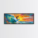 Surfer Riding Wave Canvas Print, Surf Wall Art, Coastal Decor, Nautical Painting, Colorful Art, Living Room Art, Gift Idea, Rustic Wall Art