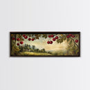 Framed Canvas Print Cherries Wall Art Panoramic Rustic Decor Living Room Horizontal Landscape Art Farmhouse Gift Idea Painting