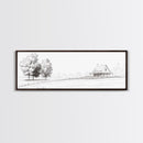 Rustic Farmhouse Framed Canvas Print, Black and White Landscape Art, Above Sofa Wall Art Minimalist Living Room Country Decor