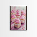 Pink Cupcake Art Canvas Print Kitchen Decor Dessert Illustration Rustic Artwork Food Review Kitchen Art Gift Idea For Her