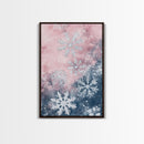 Snowflake Winter Light Pink Wall Art Framed Canvas Print | Wabi Sabi Minimalist Christmas Art | Cozy Holiday Living Room Decor