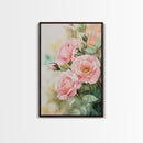 Soft and romantic watercolor roses, framed canvas print, rose painting, botanical prints, perfect floral wall art for bedroom or living room