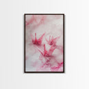 Origami Cranes Canvas Print, Pink Paper Bird Art, Minimalist Zen Decor, Whimsical Artwork Bedroom Wall Art, Japanese-Inspired Gift