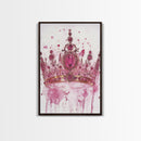 Regal jeweled crown painting featuring framed canvas print, moody art, pink wall art for dorm, unique goddess art print decor