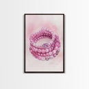 Pink Gemstone Bracelet Painting Framed Canvas Print, Whimsical Jewelry Art Light Pink Decor, Feminine Bedroom or Gift Aesthetic