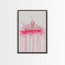 Pink Crown Canvas Print Framed Royal Aesthetic Art Whimsical Wall Art Light Pink Accent Bedroom or Living Room Rustic Decor Gift