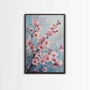 Cherry Blossom Painting Framed Canvas Print | Japanese Sakura Wall Art | Light Pink Wall Art Above Sofa Decor | Floral Nature Print