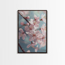 Japanese Sakura Canvas Print | Cherry Blossom Painting Art | Pastel Blue Floral Wall Art Gift Idea | Light Pink Bedroom Art