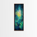 Forest Glow, pine tree art, moody art, landscape painting, above sofa art, gift idea for her, Framed Canvas Print