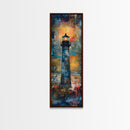 Lighthouse Glow, Moody Seascape, Nautical Painting, Coastal Decor, Sunset Wall Art, Framed Canvas Print, Bedroom Art