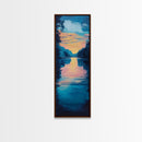Sunset reflection, lake painting, landscape art, smoky mountain art, wabi sabi art, vertical wall art, framed canvas print, moody art