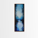 Misty Lake, Dark Forest, Moody Art, Landscape Painting, Minimalist Art, Blue and Green Wall Art, Framed Canvas Print, Vertical Wall Art