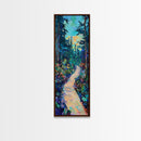 Abstract Forest Path, moody art, landscape painting, wildflower painting, pine tree art, framed canvas print, vertical wall art
