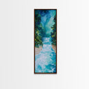 Waterfall Serenity, coastal landscape art, zen wall art, framed canvas print, wabi sabi art, tall narrow art, rustic decor