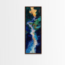 Sunset river, moody art, pine tree art, smoky mountain art, framed canvas print, vertical wall art, original painting