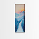 Sunset Over Mountains, pink orange wall art, mountain painting,  framed canvas print, extra wide art
