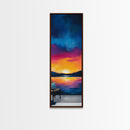 Sunset Over Water, Lake Tahoe Art, Bold Colors, Framed Canvas Print, Tall Narrow Art, Boho Art, Above Bed Wall Art, Panoramic Art