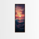 Tropical Sunset, Palm Trees, Ocean Waves, Framed Canvas Print, Coastal Painting, Nautical Decor, Extra Wide Art, Panoramic Art