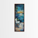 Lakeside Bench, moody art, landscape painting, coastal wall art, rustic decor, farmhouse art, framed canvas print, vertical wall art
