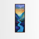 Sunset River, Horizon Painting Gray White, Lake Tahoe Art, Moody Art, Southwest Wall Art, Framed Canvas Print, Vertical Wall Art