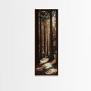 Redwood Forest, pine tree art, rustic decor, above sofa art, forest at dusk painting, wabi sabi art, tall skinny art, framed canvas print