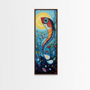 Koi Fish Fantasy, koi fish painting, whimsical art, framed canvas print, vibrant wall art, long narrow wall art,  tall skinny art