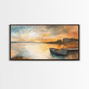 Sunset Reflection, lake painting, rustic decor, nautical painting, seascape painting, extra wide art, Canvas Print, landscape painting