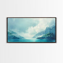 Serene Fjord, coastal landscape art, panoramic art, moody art, minimalist art, Canvas Print, above bed wall art, living room art