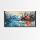 Red Cabin Painting, Lake Tahoe Art, Rustic Wall Art, Barn Landscape Oil Painting, Framed Canvas Print, Above Couch Art, Bedroom Art