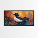 Loon Bird Painting, bird art, wildlife art, nature painting, teal wall art, framed canvas print, lake decor, rustic wall art