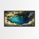 Hidden Lagoon Painting, landscape painting, blue and green wall art, wabi sabi wall art, framed canvas print, nature painting
