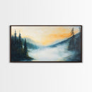 Foggy Pines, smoky mountain art, framed canvas print, forest at dusk painting, pine tree art, above bed wall art, rustic decor