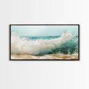 Ocean Wave, Beach Splash, Panoramic Art, Framed Canvas Print, Surf Wall Art, Nautical Decor, Coastal Wall Art, Extra Wide Art