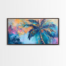 Palm tree painting, coastal wall art, framed canvas print, tropical art, boho art, surf wall art, extra wide art, vibrant wall decor
