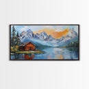 Mountain Cabin, Rustic Art, Lake Tahoe Art, Above Sofa Art, Landscape Painting, Bedroom Art, Framed Canvas Print, Farmhouse Art