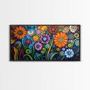 Whimsical Floral Art, Botanical Prints, Colorful Flowers, Framed Canvas Print, Wildflower Painting, Abstract Floral Artwork
