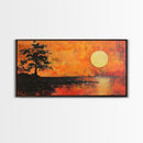 Sunset Tree, orange wall art, oak tree art, moody art, panoramic art, extra wide art, rustic wall art, Framed Canvas Print