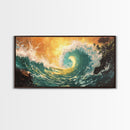 Golden Wave, surf wall art, seascape painting, coastal decor, nautical wall art, beach house decor, panoramic art, Canvas Print