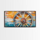 Rustic Wagon Wheel, Canvas Print, western wall art, rustic decor, farmhouse art, extra wide painting, horizontal wall art