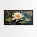 White Lotus, Framed Canvas Print, botanical prints, zen wall art, meditative decor, extra wide painting, spiritual art