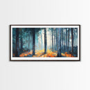 Enchanted Birch Forest, Pine Tree Art, Autumn Landscape, Birch Tree Painting, Rustic Wall Art, Framed Canvas Print, Extra Wide Art