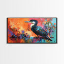 Colorful Bird, bird art, whimsical art, teal wall art, abstract wildlife painting, vibrant decor, boho art, Framed Canvas Print