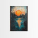 Sunset Over Water, Forest at Dusk Painting, Moody Landscape, Warm Glow Art, Nature Wall Art, Rustic Decor, Canvas Print