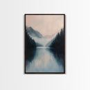 Misty Lake, mountain painting, smoky mountain art, panoramic painting, blue and green wall art, framed canvas print, moody art