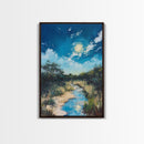 Moonlit Marsh, Moody Art, Coastal Landscape Art, Blue and Green Wall Art, Rustic Wall Art, Framed Canvas Print, Gift Idea