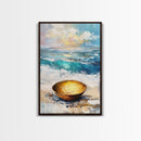 Ocean and Golden Bowl, coastal decor, nautical wall art, rustic wall art, abstract painting, seascape painting, Canvas Print