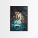 Sunlit Ocean Grotto, seascape painting, nautical painting, tropical wall art, blue and green wall art, Framed Canvas Print