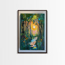 Forest Sunrise Path, wildflower painting, forest at dusk painting, wabi sabi wall art, whimsical art, Canvas Print
